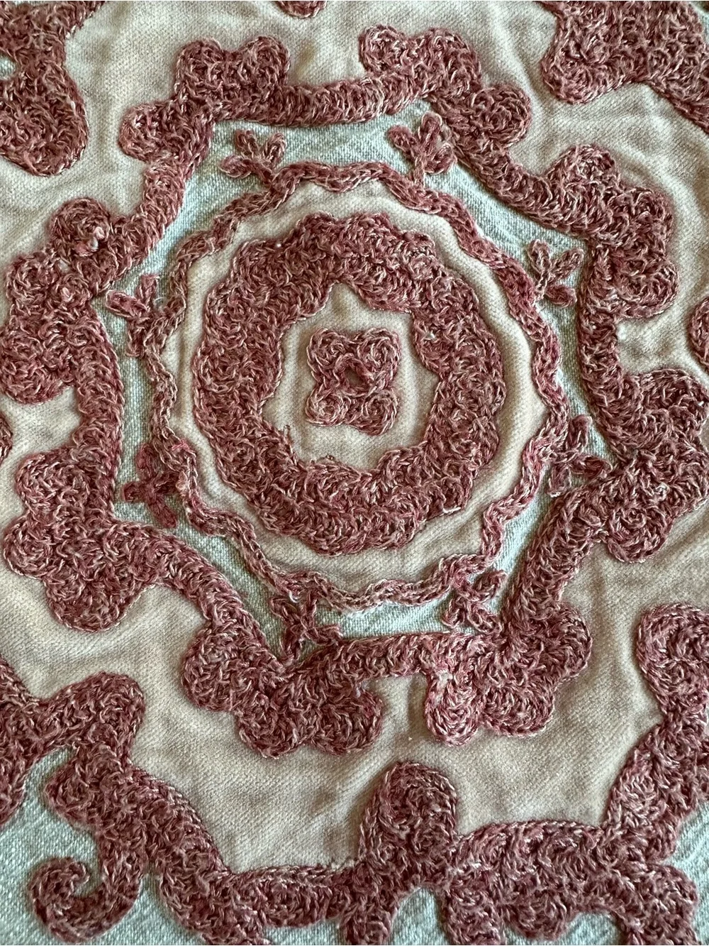 Pottery Barn Alta Cream embroidered lumbar Pillow Cover with Rust Embroidery